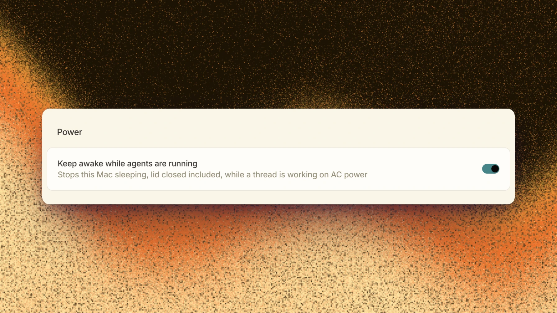 Keep awake while agents are running on the This Mac device page