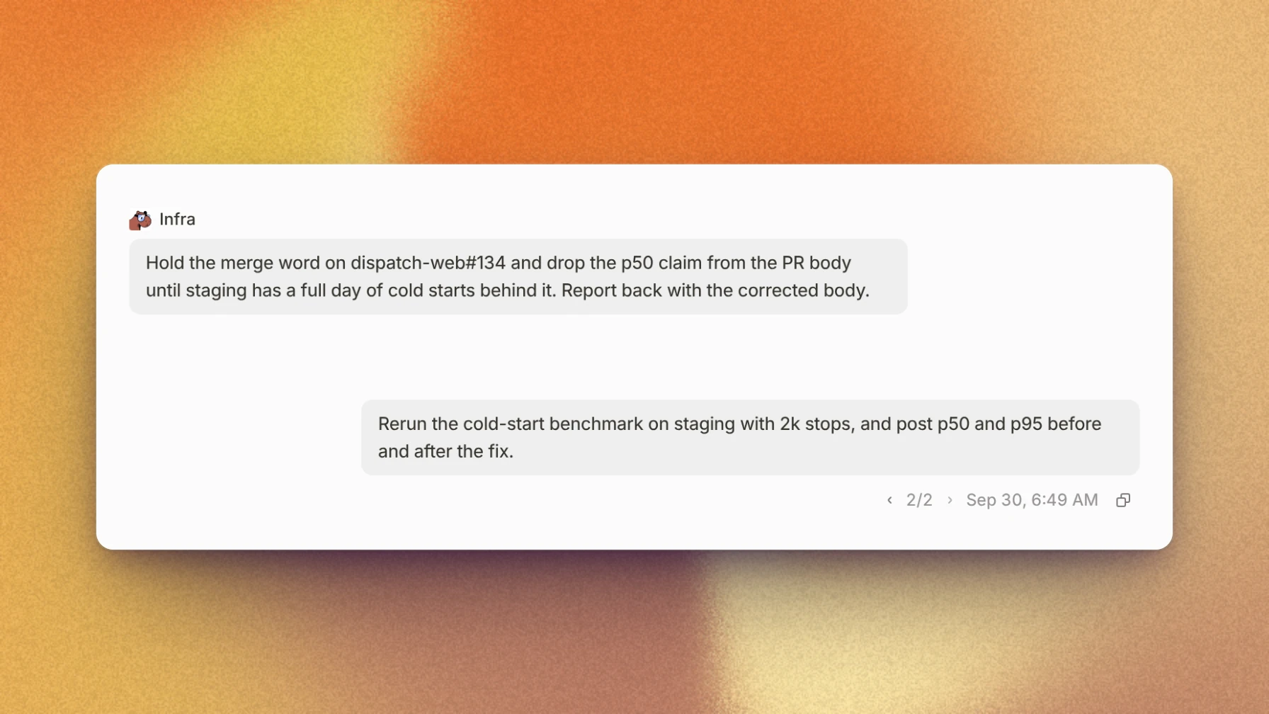 An edited message with its version switcher