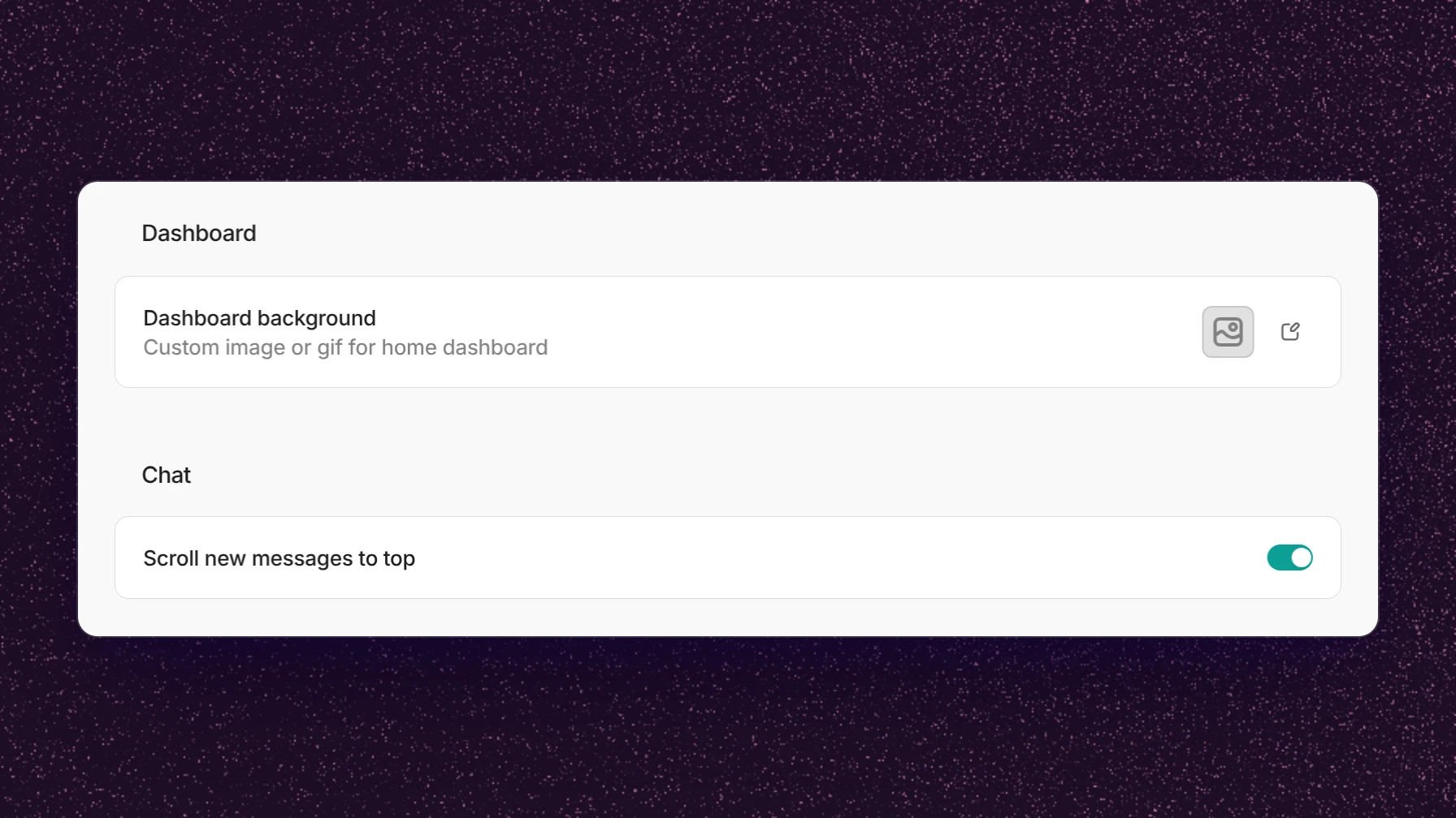 The Chat section on the Appearance page with Scroll new messages to top