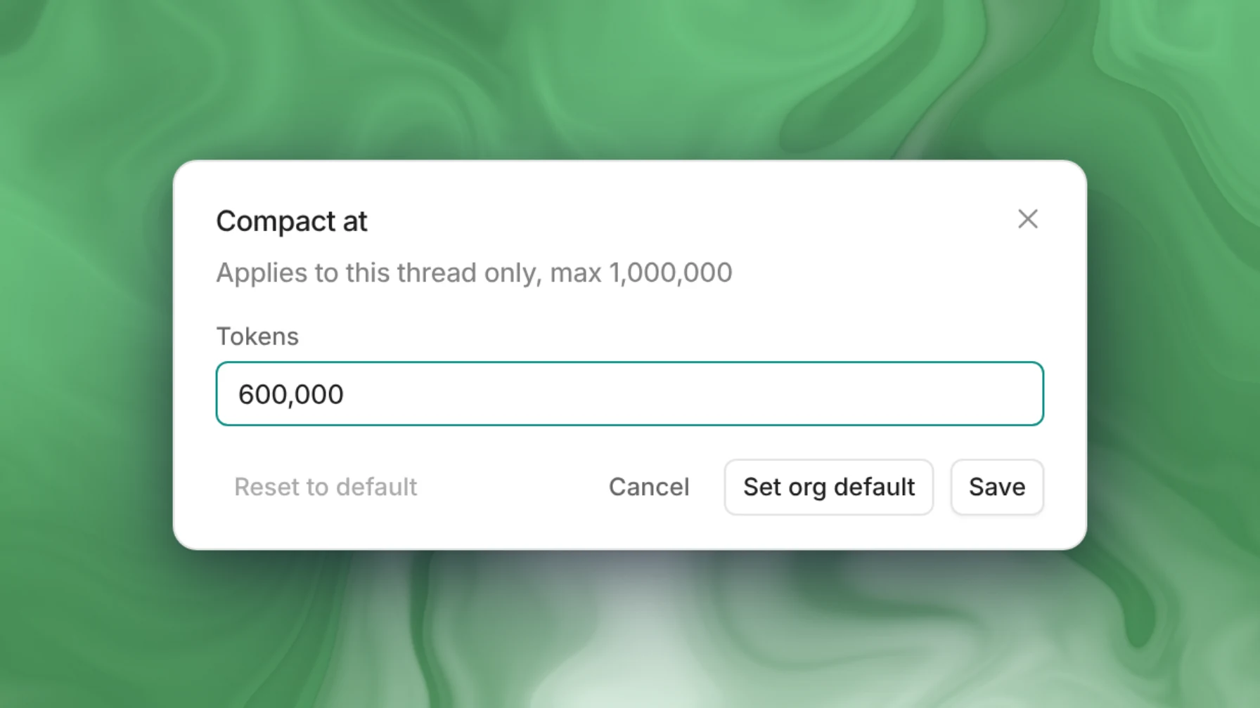 The Compact at dialog for one thread, with Set org default