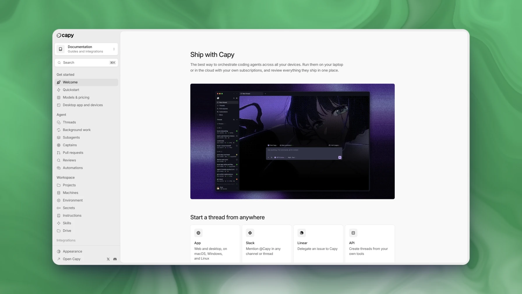 The docs.capy.ai home page