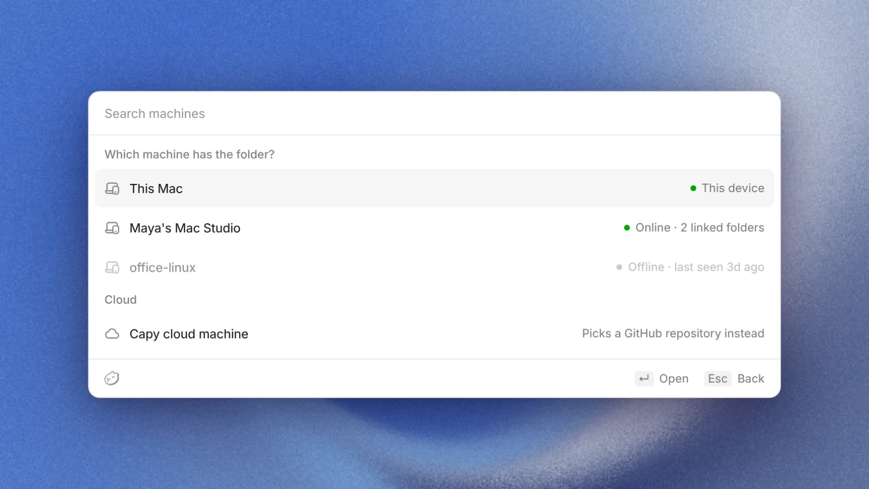Choosing This Mac, a paired Mac Studio, or a cloud machine for a new project's folder